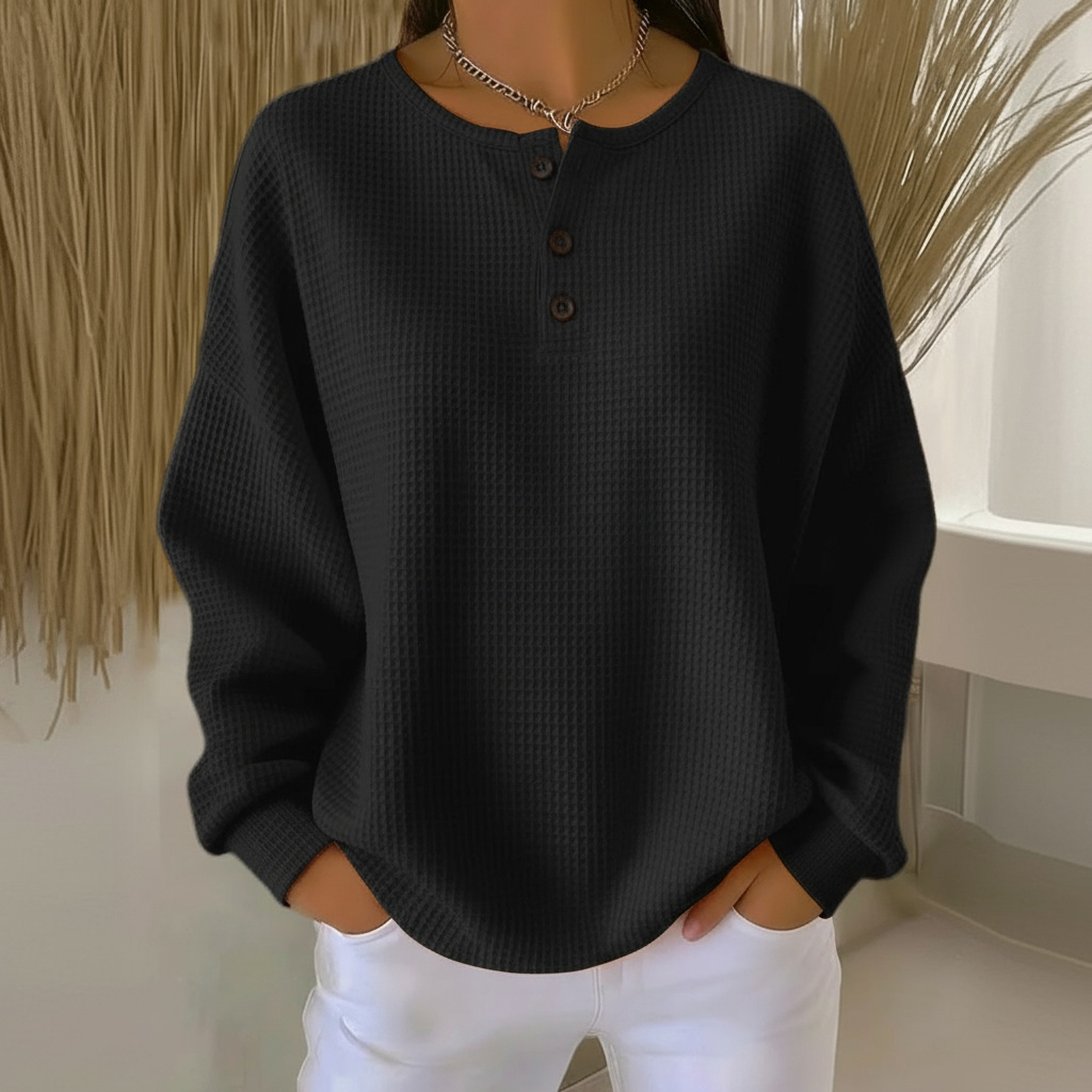 Women's Waffle-Knit Sweatshirt with Buttons
