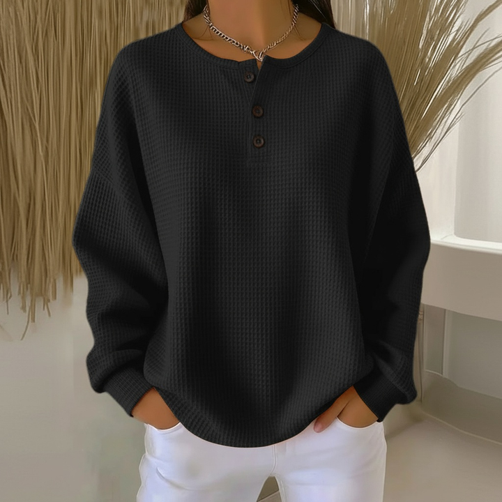 Women's Waffle-Knit Sweatshirt with Buttons