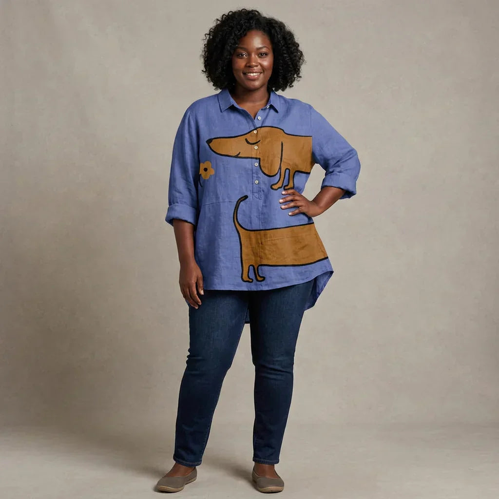 Women's Casual Blouse with Bold Pattern and Short Sleeves