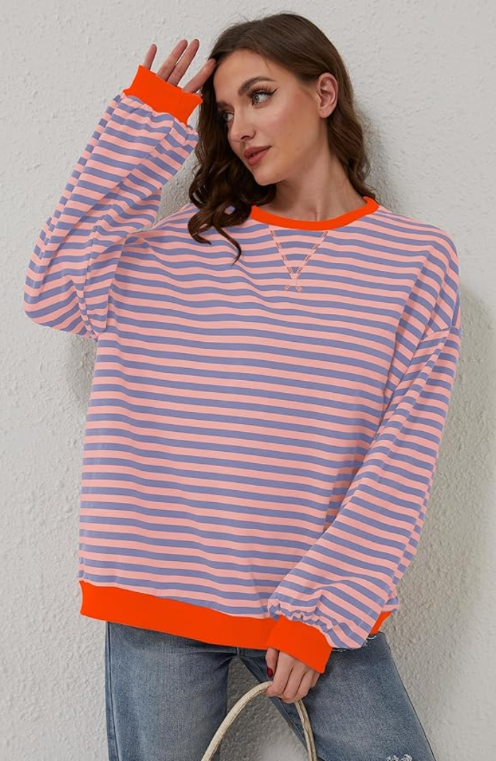 Oversized striped sweatshirt for women