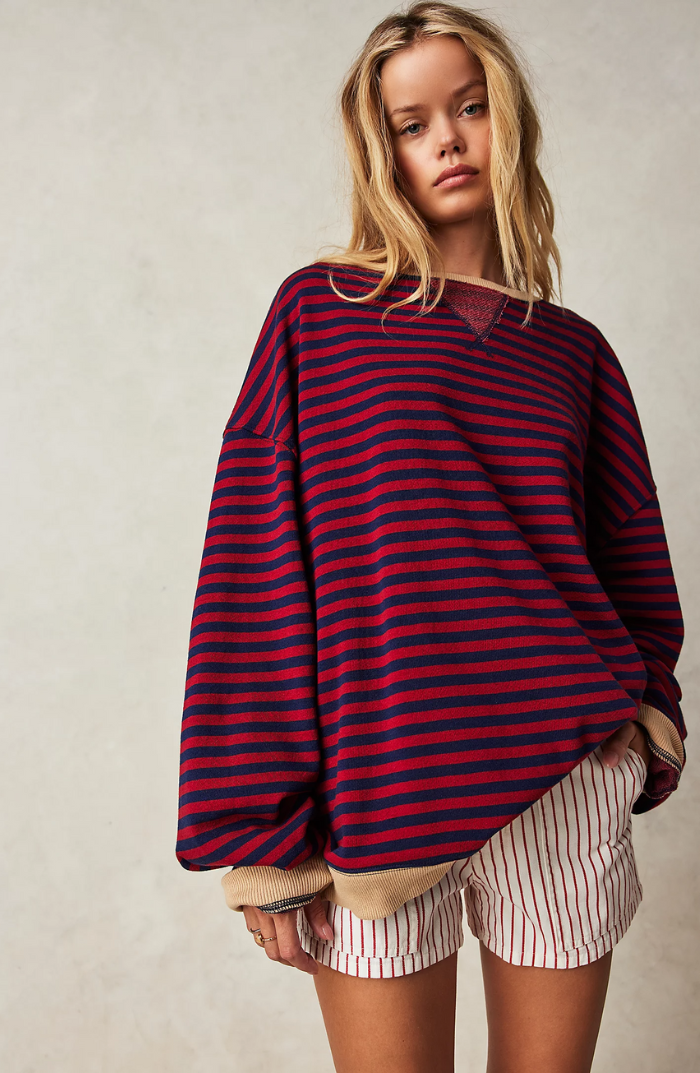Oversized striped sweatshirt for women