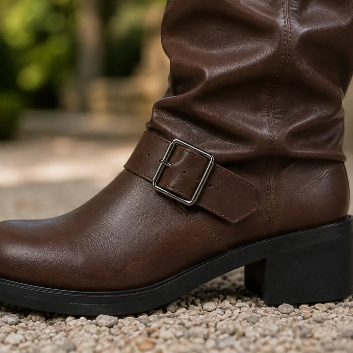 Knee-high boots with block heels for women