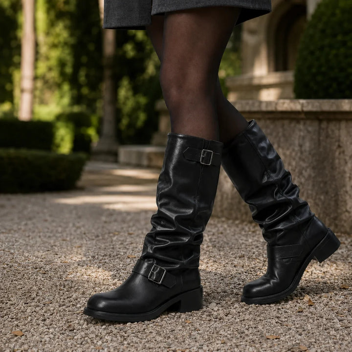 Knee-high boots with block heels for women