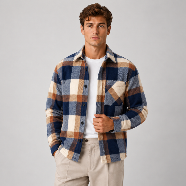 Men's Plaid Flannel Overshirt Soft Warm Casual Shirt Jacket