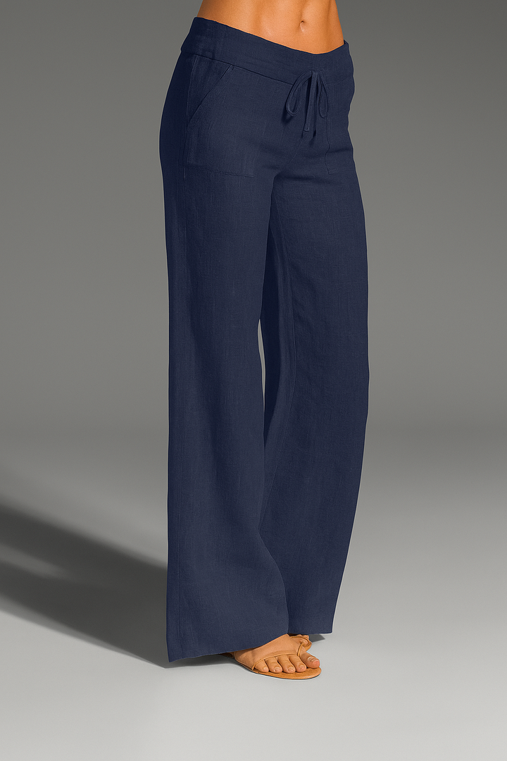 Relaxed linen trousers with wide legs for women