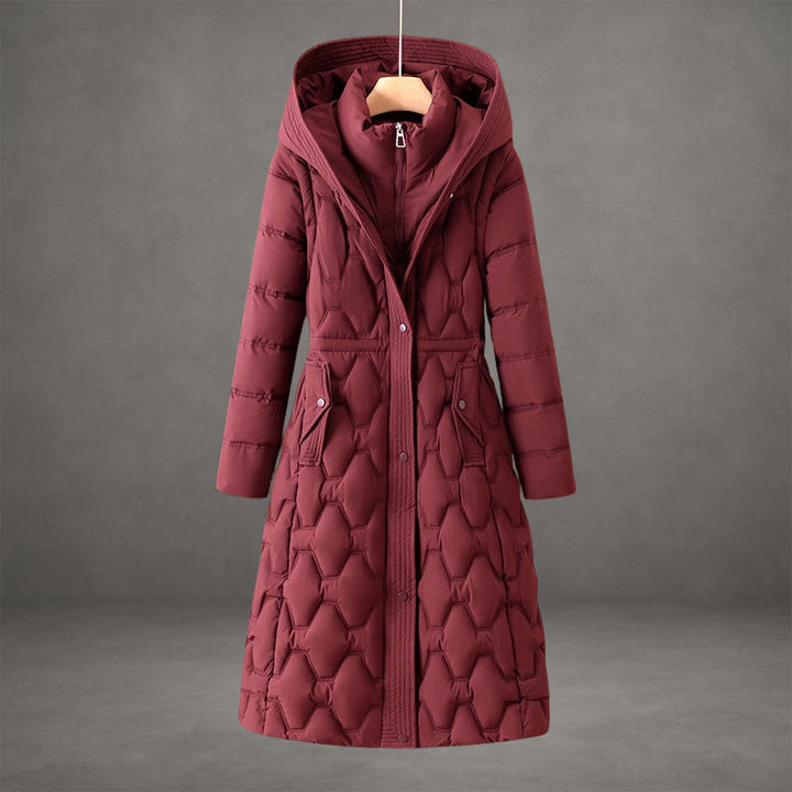Long hooded down jacket for women