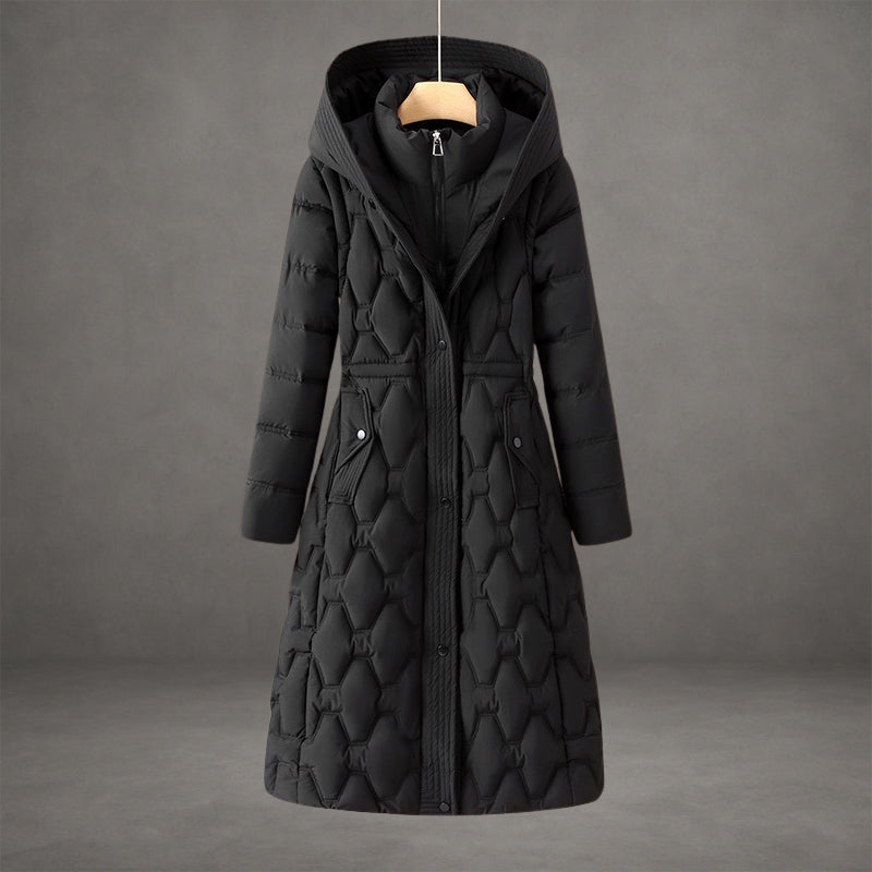 Long hooded down jacket for women