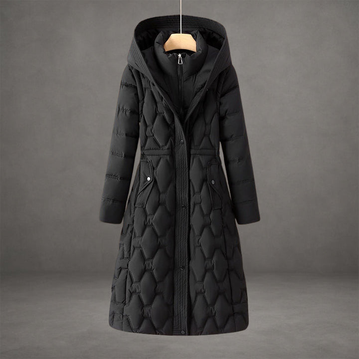 Long hooded down jacket for women