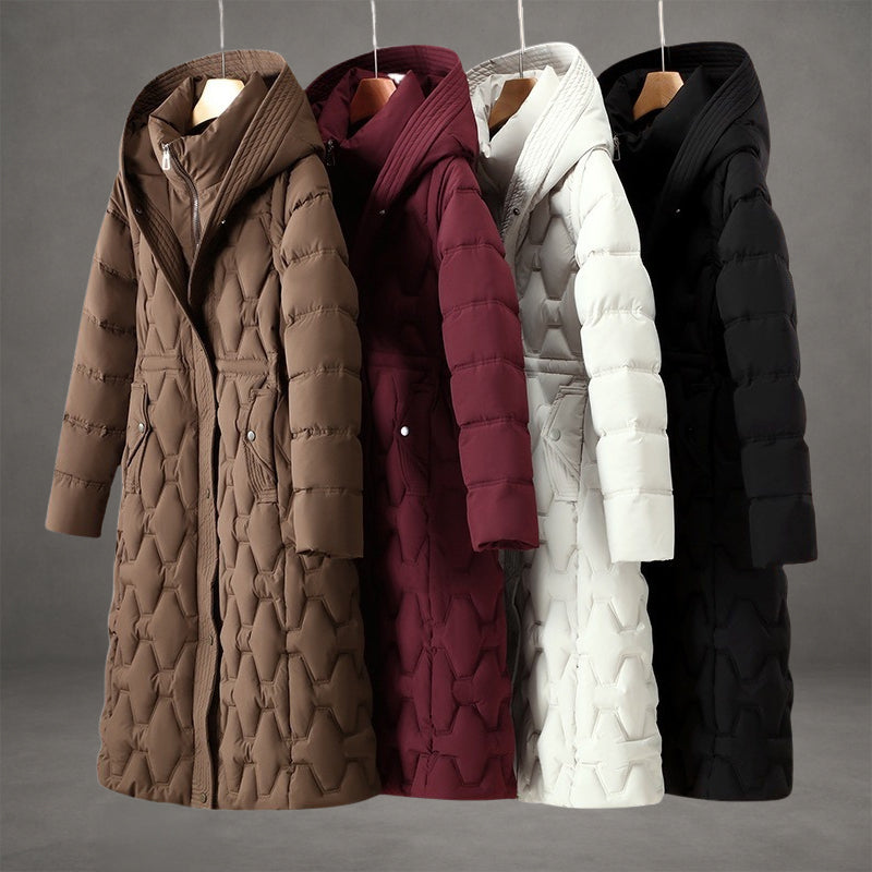 Long hooded down jacket for women