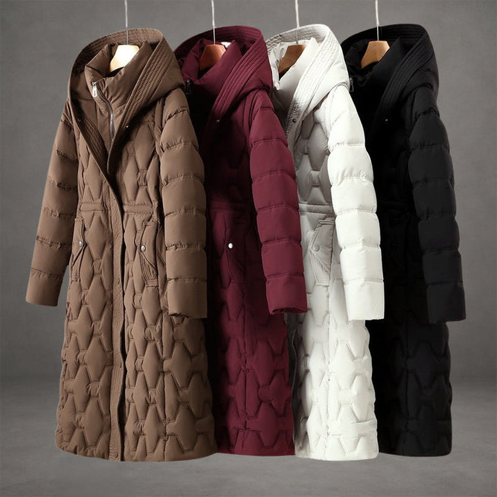 Long hooded down jacket for women