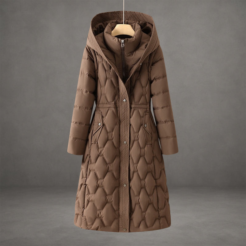 Long hooded down jacket for women