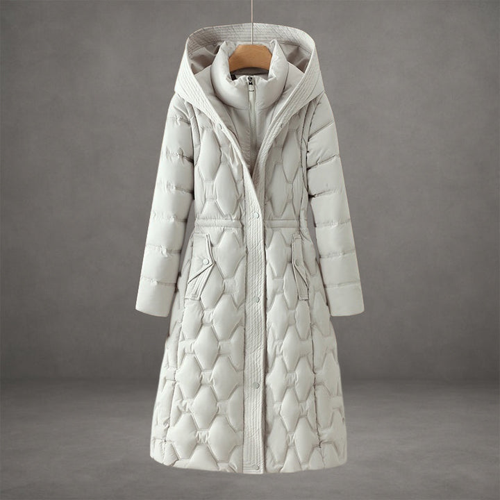 Long hooded down jacket for women