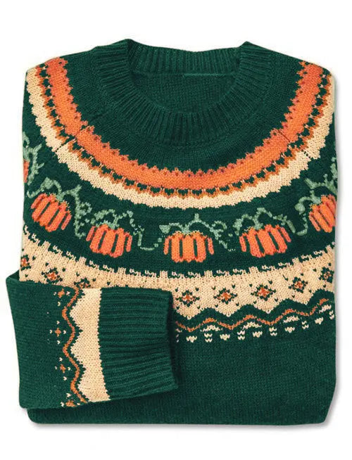 Crewneck Striktrøje med Jacquardmønster til Kvinder