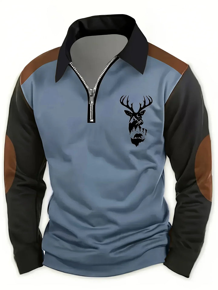Men's long-sleeved polo shirt with quarter zip