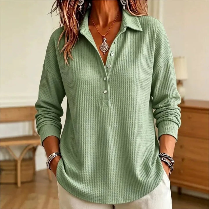 Waffle-Knit Polo Sweater for Women