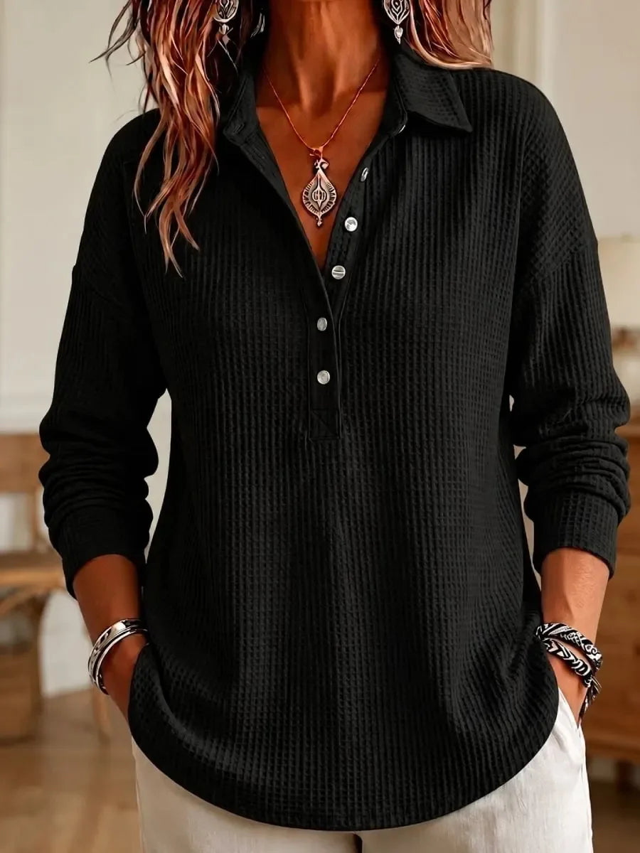 Waffle-Knit Polo Sweater for Women