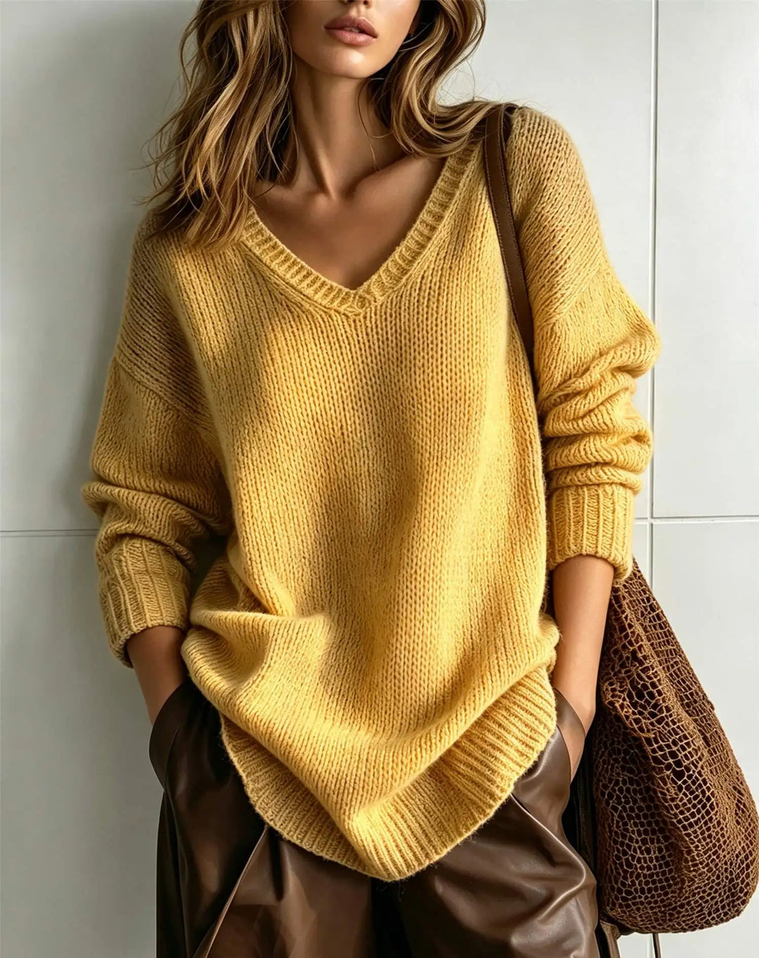 V-neck knit sweater for women