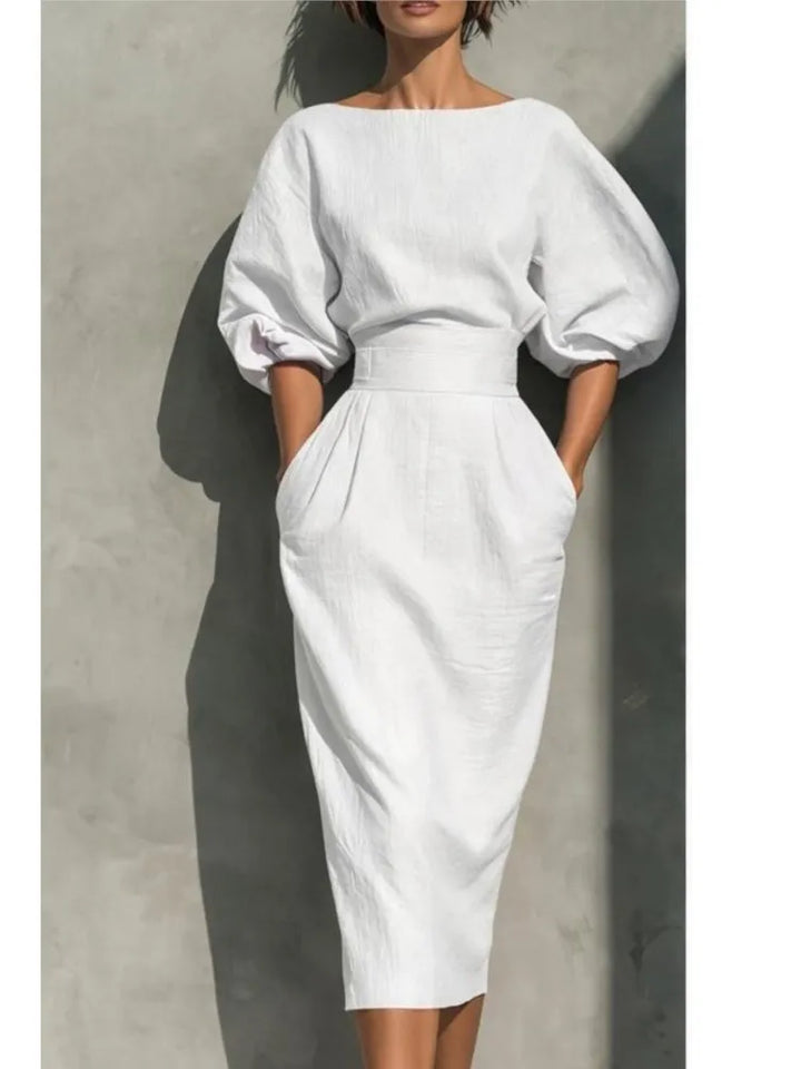 Pleated midi dress for women with wrap design and side pockets