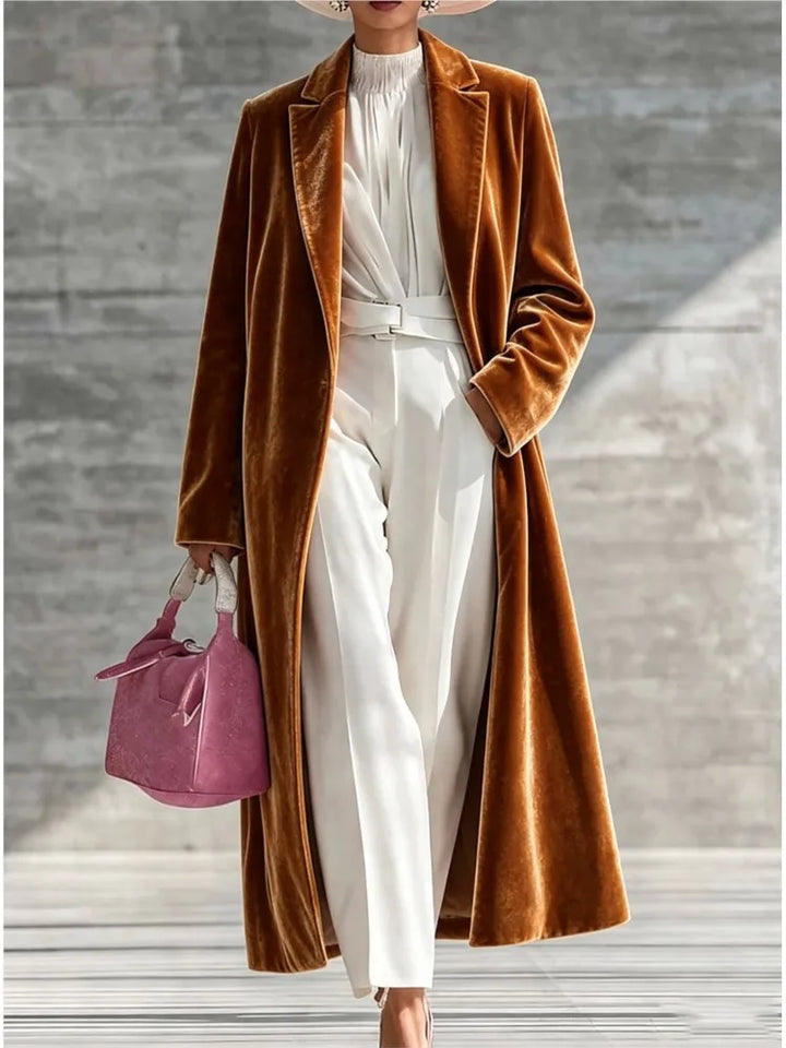 Maxi-Length Velvet Coat for Women
