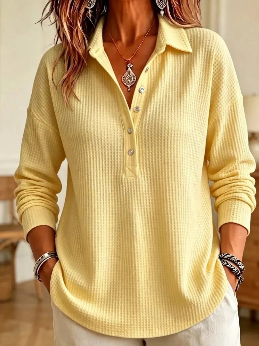 Waffle-Knit Polo Sweater for Women