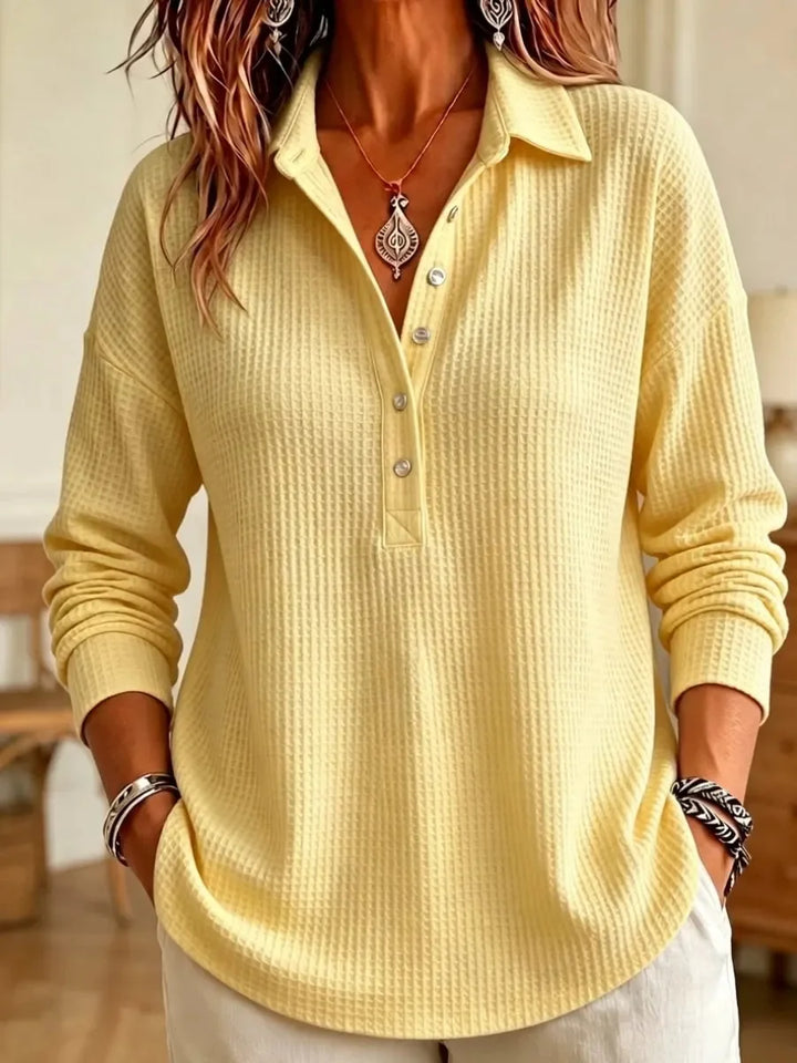 Waffle-Knit Polo Sweater for Women