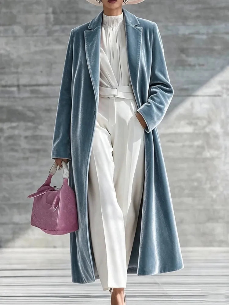 Maxi-Length Velvet Coat for Women