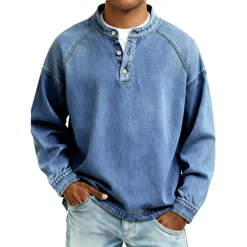Vintage Henley Skjorte Herre