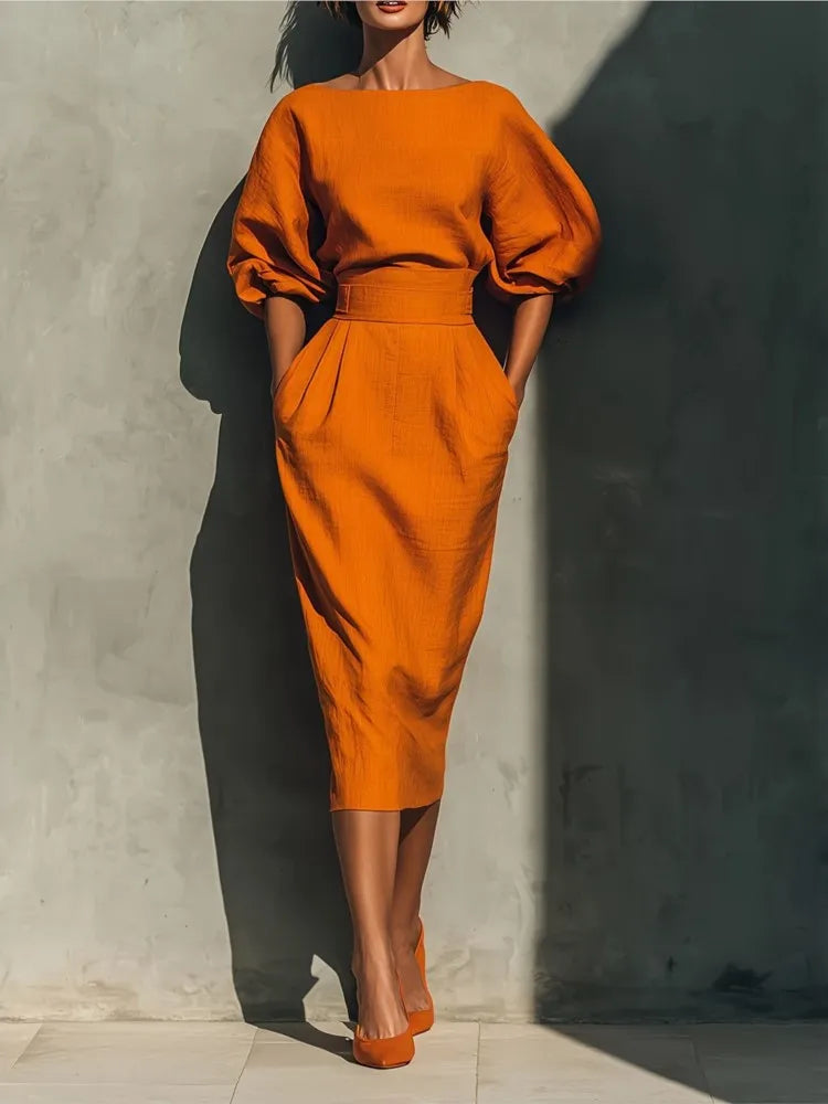 Pleated midi dress for women with wrap design and side pockets