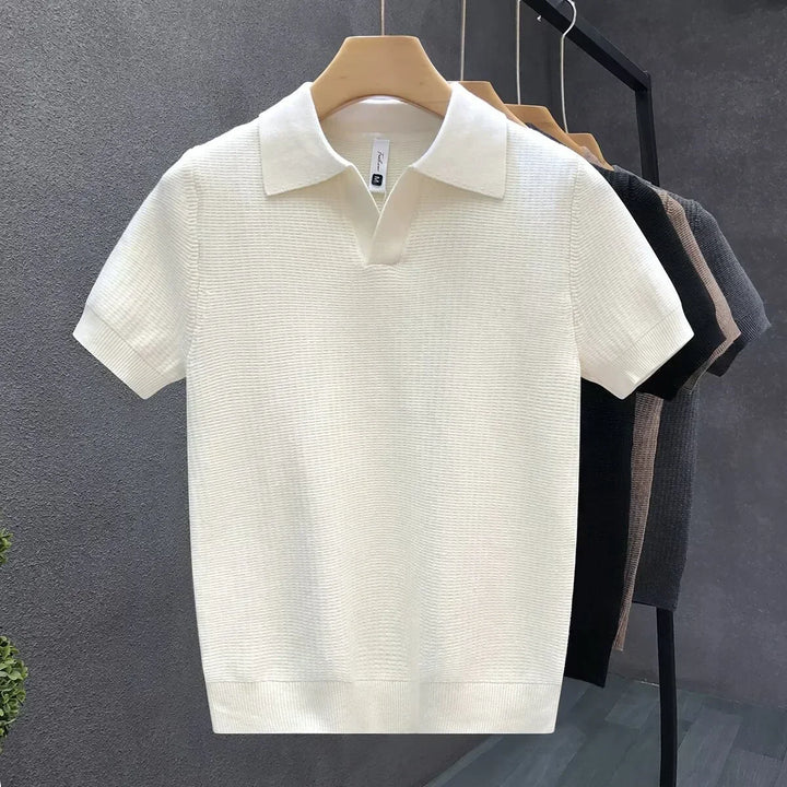 Knitted sweater with polo collar
