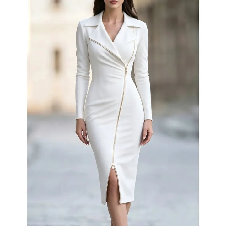 Figure-hugging dress with a front zipper for women