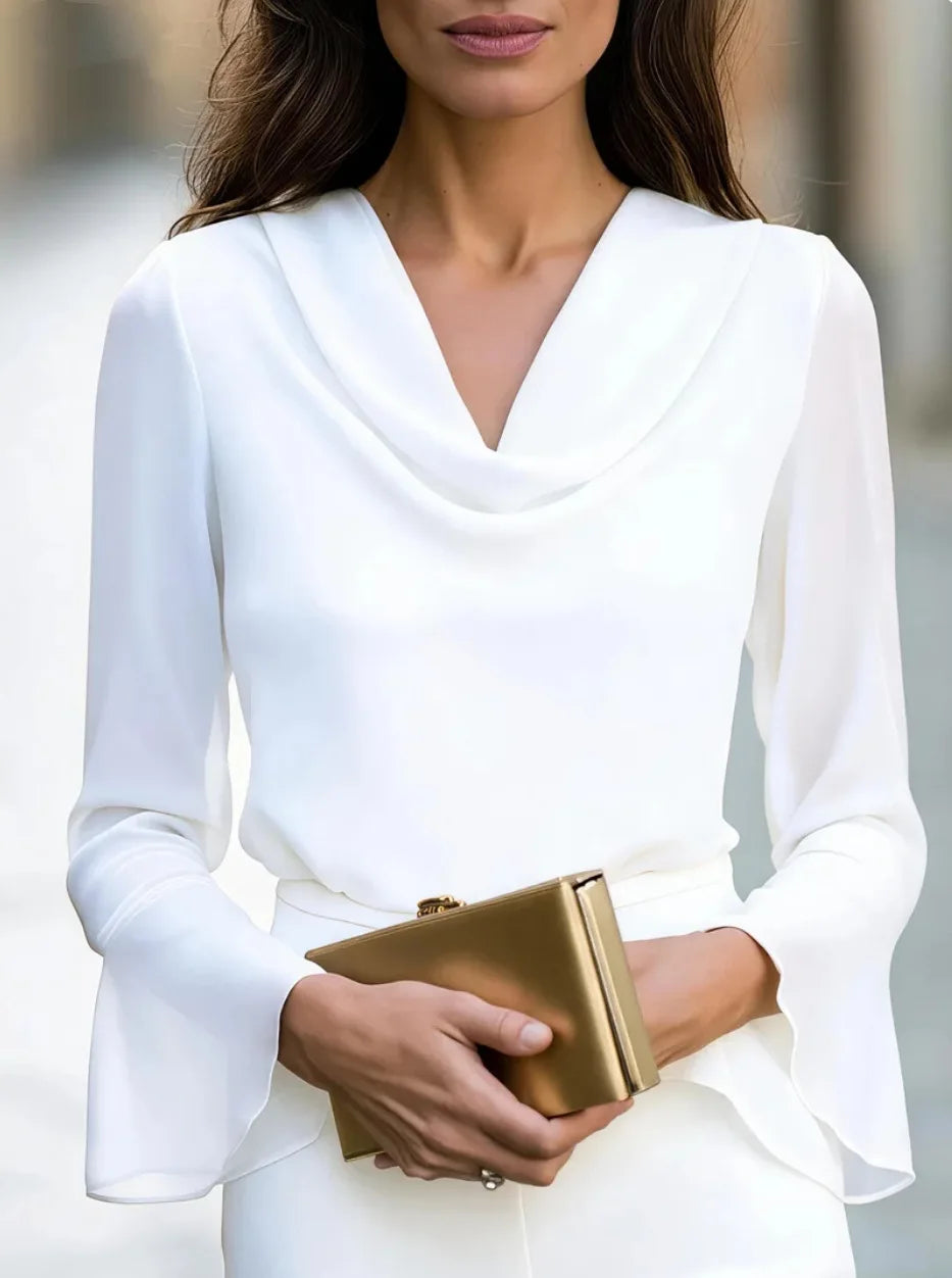 Draped V-neck blouse for women
