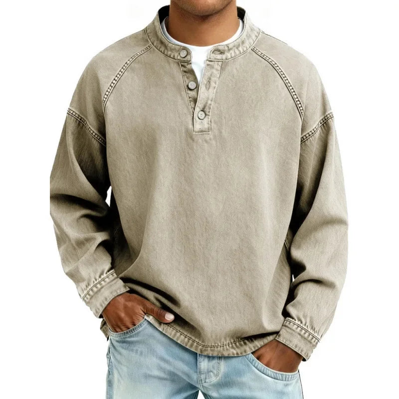 Vintage Henley Skjorte Herre