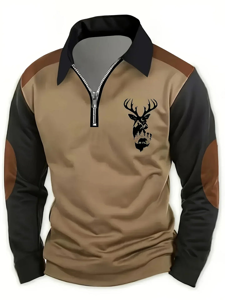 Men's long-sleeved polo shirt with quarter zip