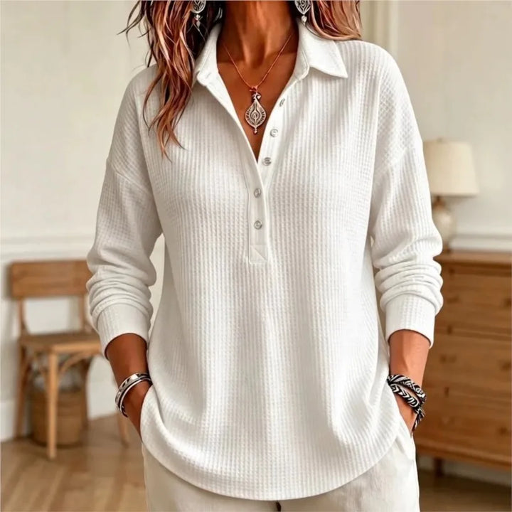 Waffle-Knit Polo Sweater for Women