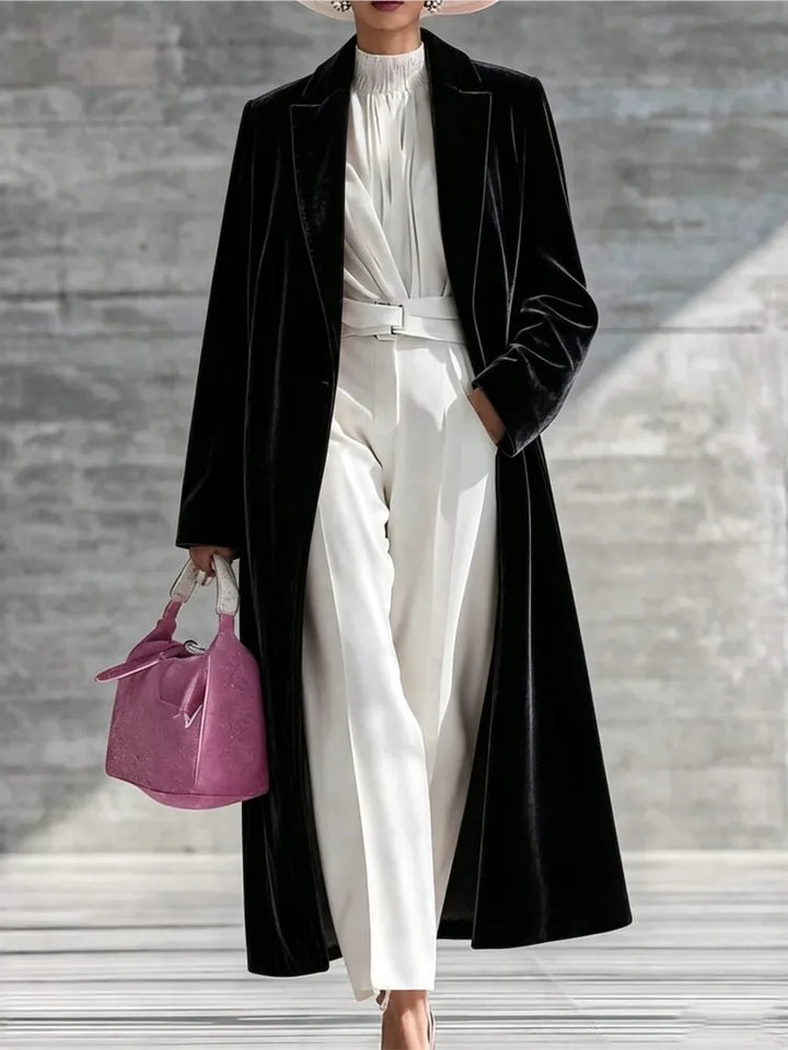 Maxi-Length Velvet Coat for Women