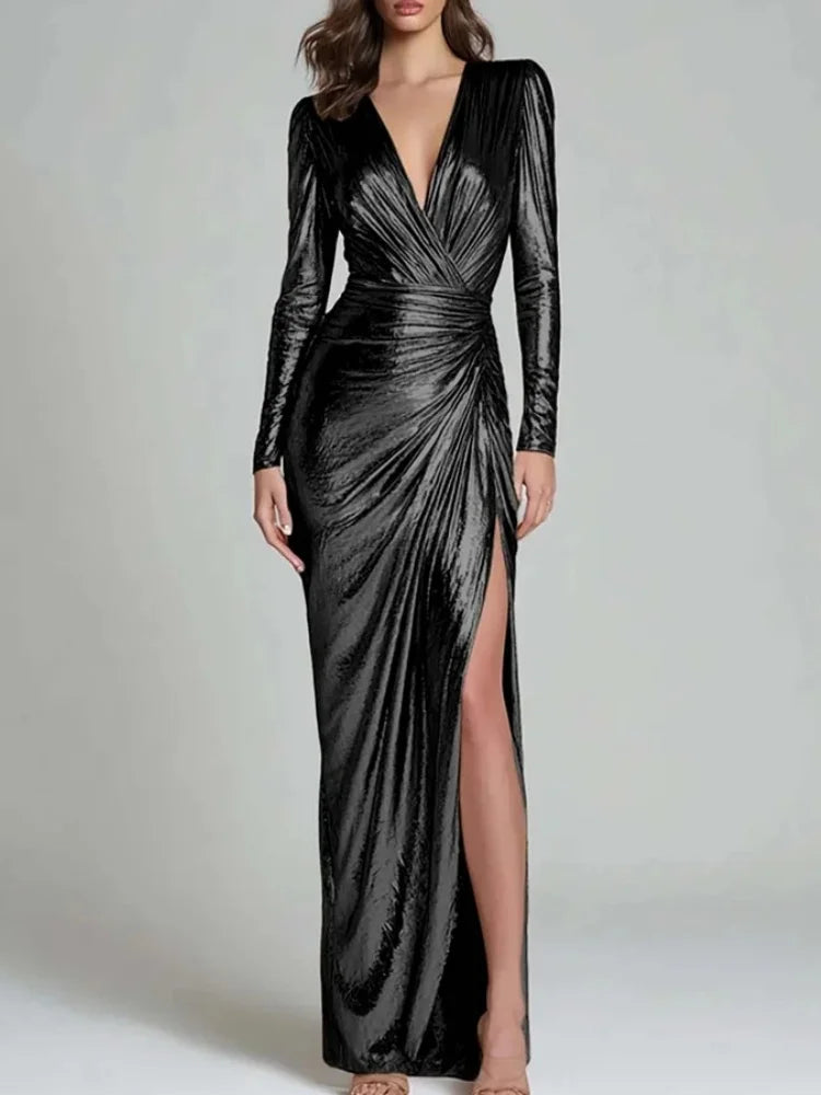 Wrinkled Wrap Maxi Dress for Women