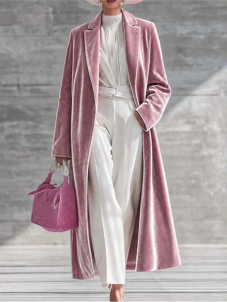 Maxi-Length Velvet Coat for Women