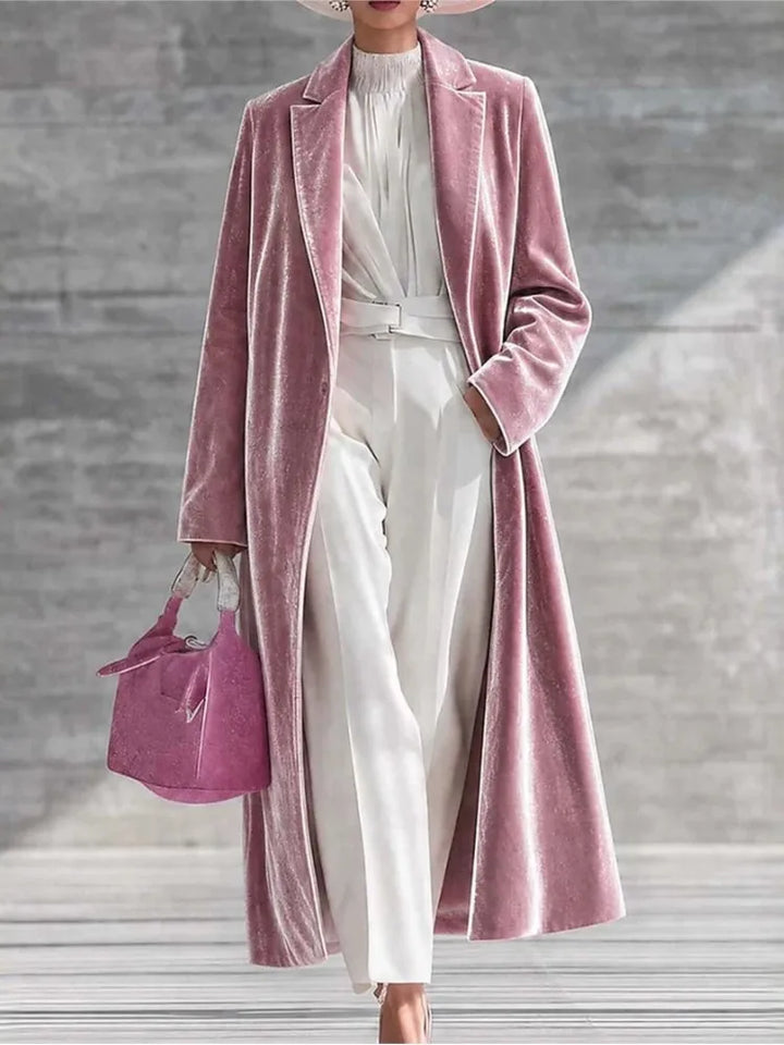 Maxi-Length Velvet Coat for Women