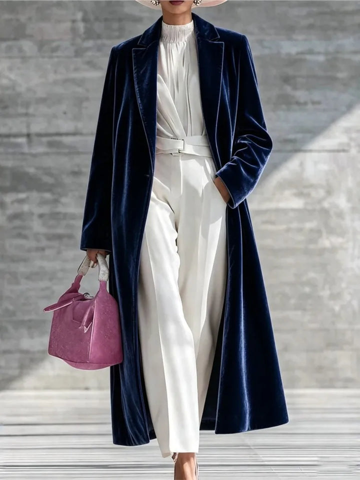 Maxi-Length Velvet Coat for Women