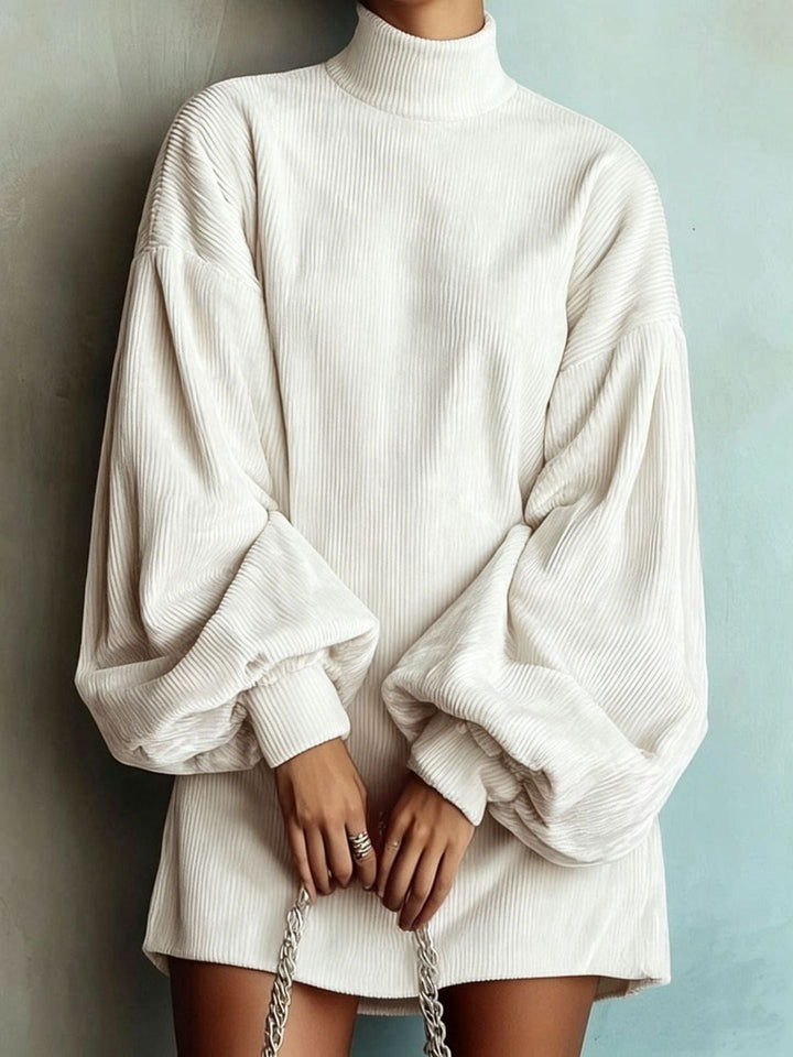 Women's Mini Dress with High Neck and Lantern Sleeves