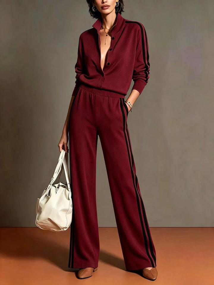 Top with Simple Buttons and Wide-Leg Pants for Women