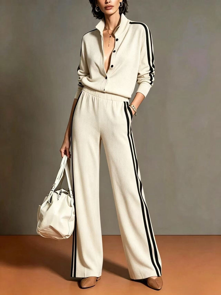 Top with Simple Buttons and Wide-Leg Pants for Women