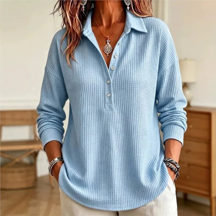 Waffle-Knit Polo Sweater for Women