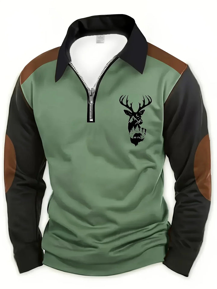 Men's long-sleeved polo shirt with quarter zip