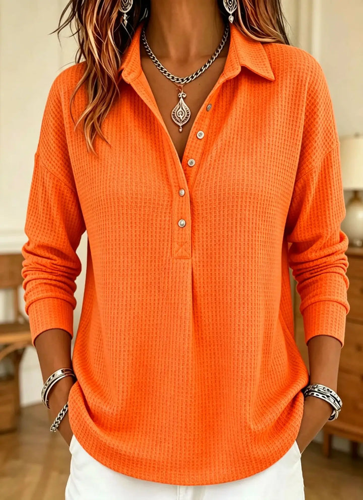 Waffle-Knit Polo Sweater for Women