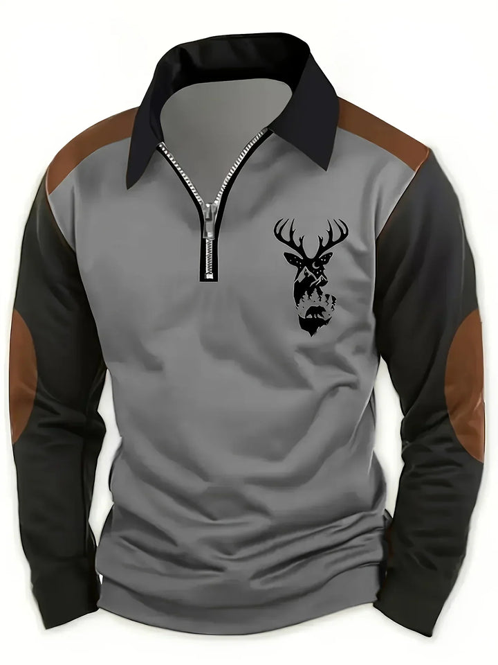 Men's long-sleeved polo shirt with quarter zip