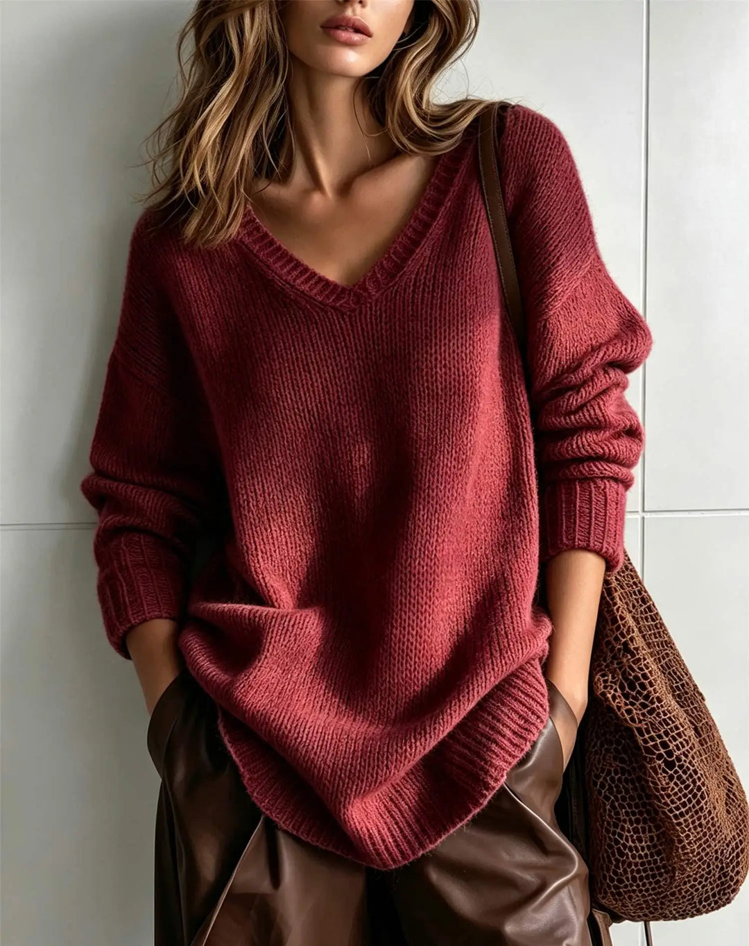 V-neck knit sweater for women