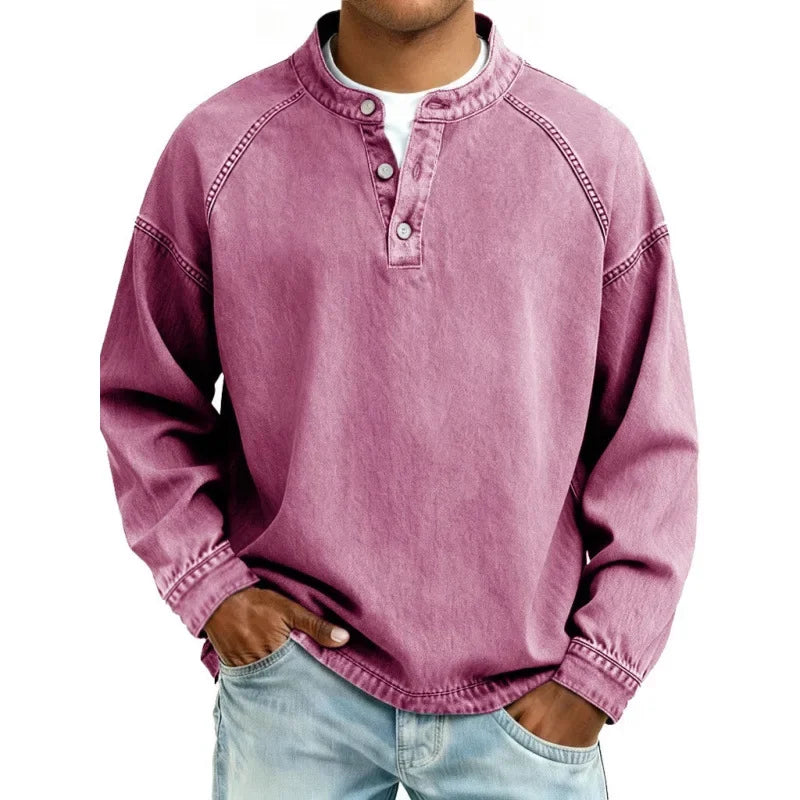 Vintage Henley Skjorte Herre