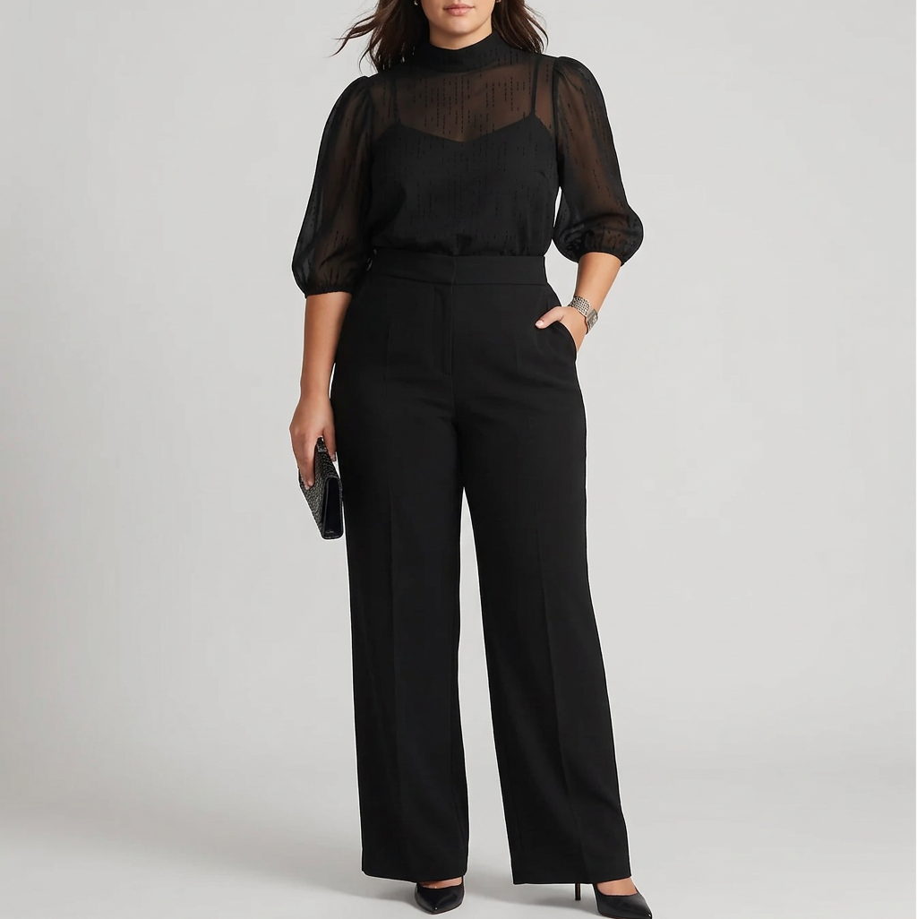 Three-Piece Set with Top and Wide-Leg Pants for Women