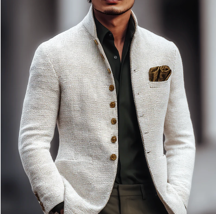 White textured blazer for men